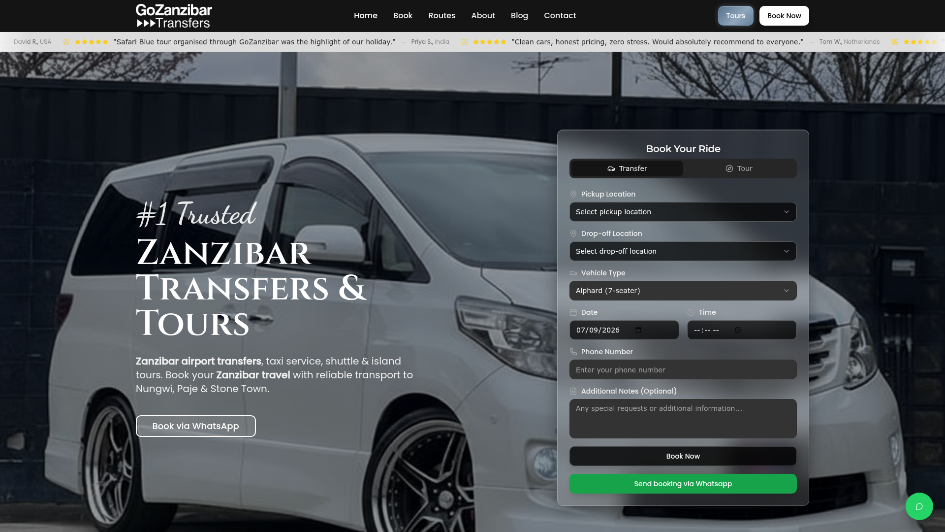Go Zanzibar Transfers website