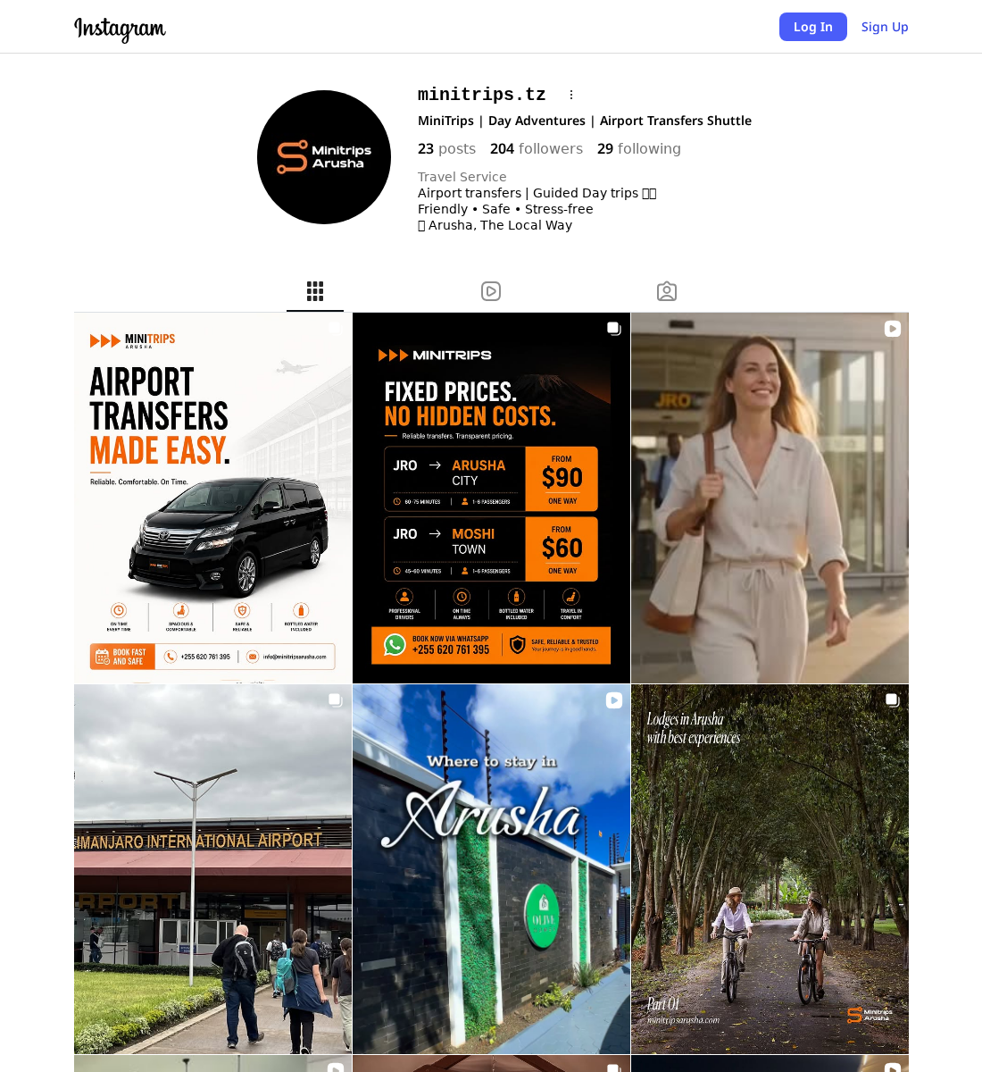 MiniTrips Arusha Instagram profile