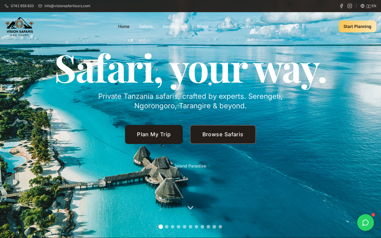 Vision Safari Tours website